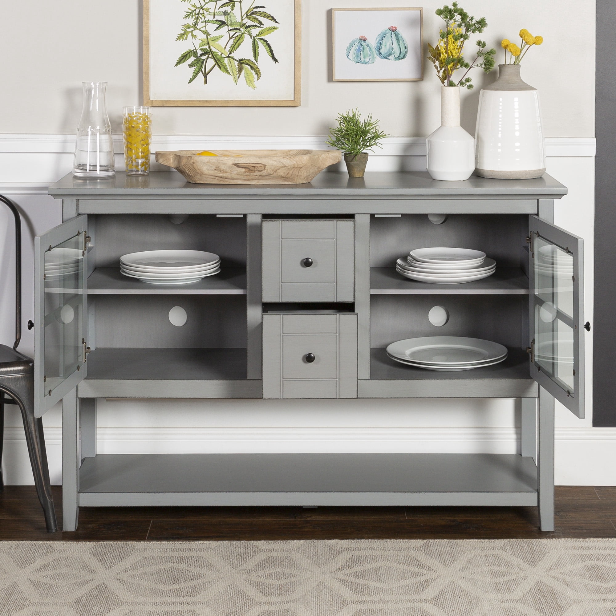 Manor Park Modern 52" Glass Door Dining Buffet Table, Antique Grey