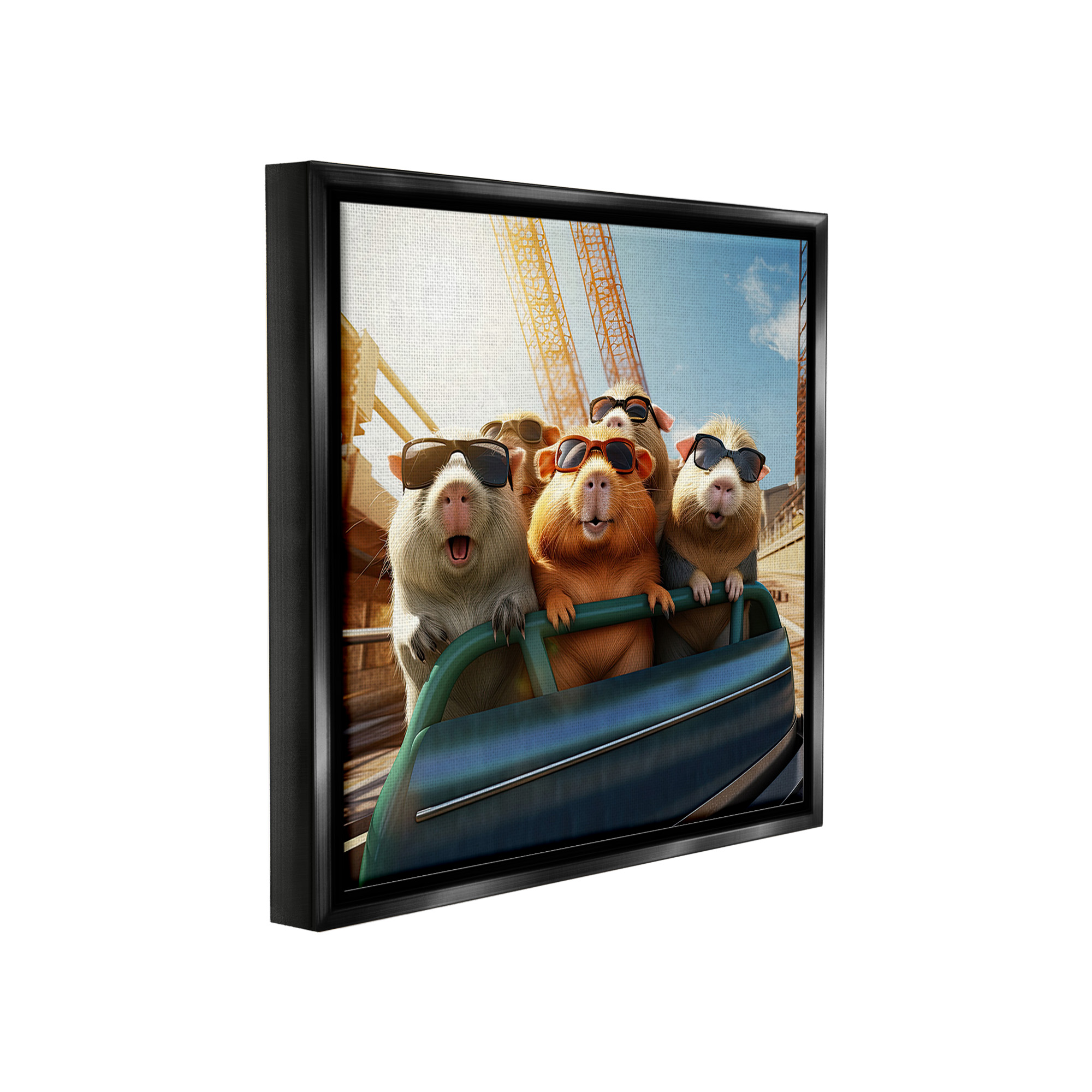 Stupell Industries Guinea Pigs on Rollercoaster Animals & Insects Painting Black Floater Framed Canvas Art Print Wall Art, 18 x 18
