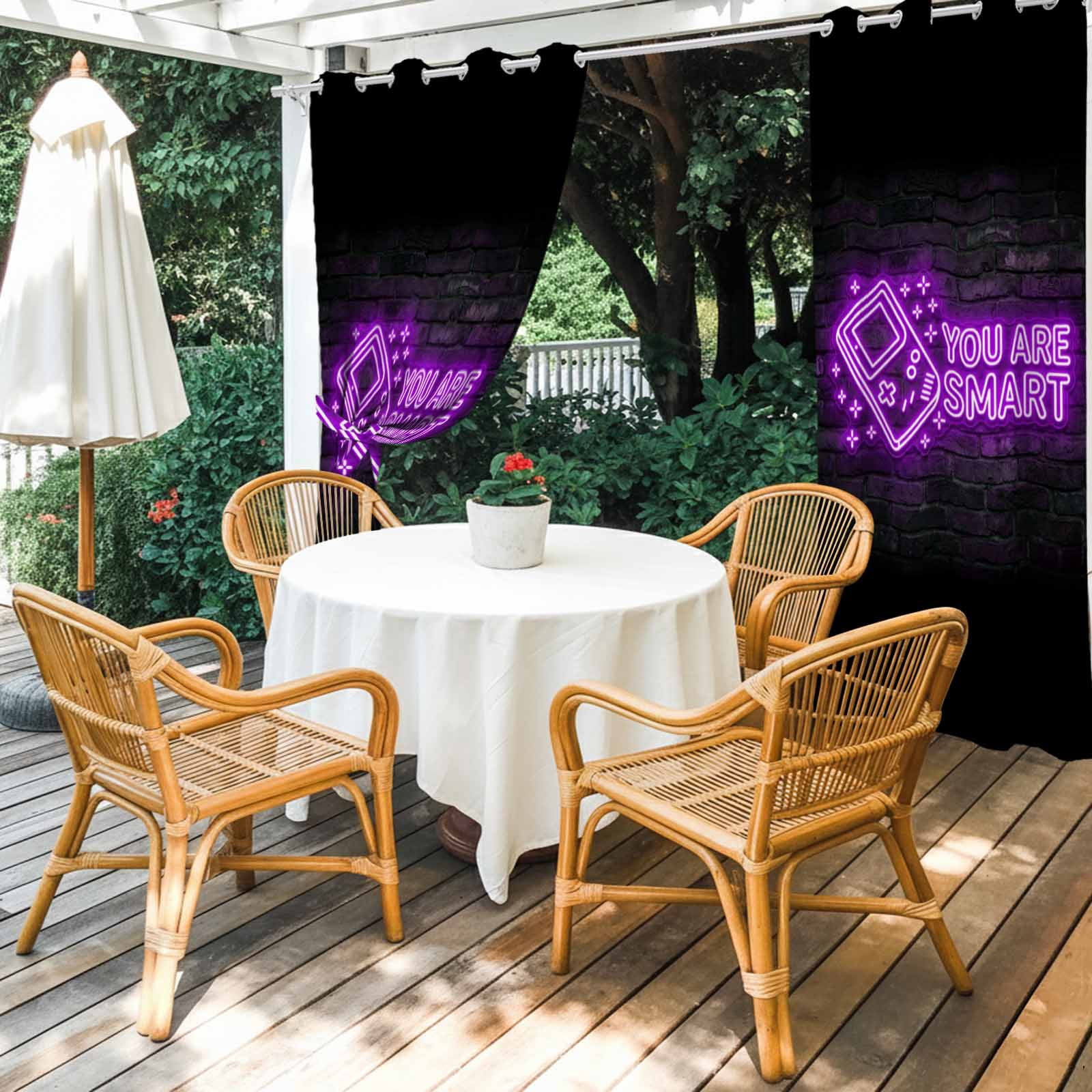 Art Gaming Icons Outdoor Curtains for Patio, Multi Panel Neon Letter Yellow You Are Smart Sunshade Privacy Drapes Grommet Waterproof Outside Curtains for Porch/Cabana/Balcony 54"x 108", 1 Panel