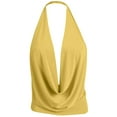 thumbnail image 2 of J. METHOD Women's Sleeveless Halter Neck Lightweight Low Cut Deep V Neck Sexy Draped Backless Top Blouse NEWT07 Yellow S, 2 of 6