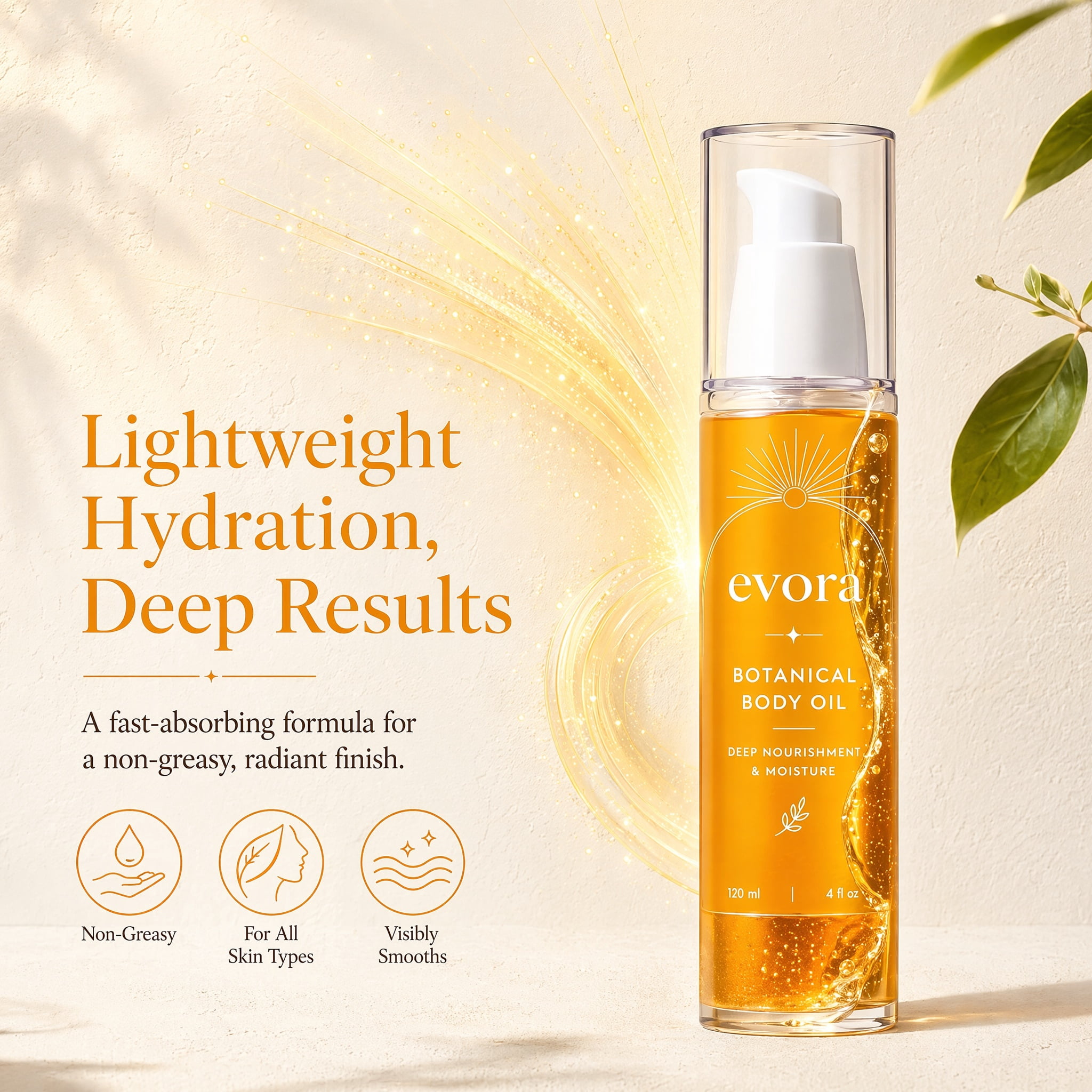 Evora Botanical Body Oil with Wakame Algae, Passionflower Seed Oil & Brazil Nut Oil, Lightweight Moisturizing Body Oil for Dry Skin, Fast Absorbing Non-Greasy Massage Oil for Smooth Soft Skin (3PC)