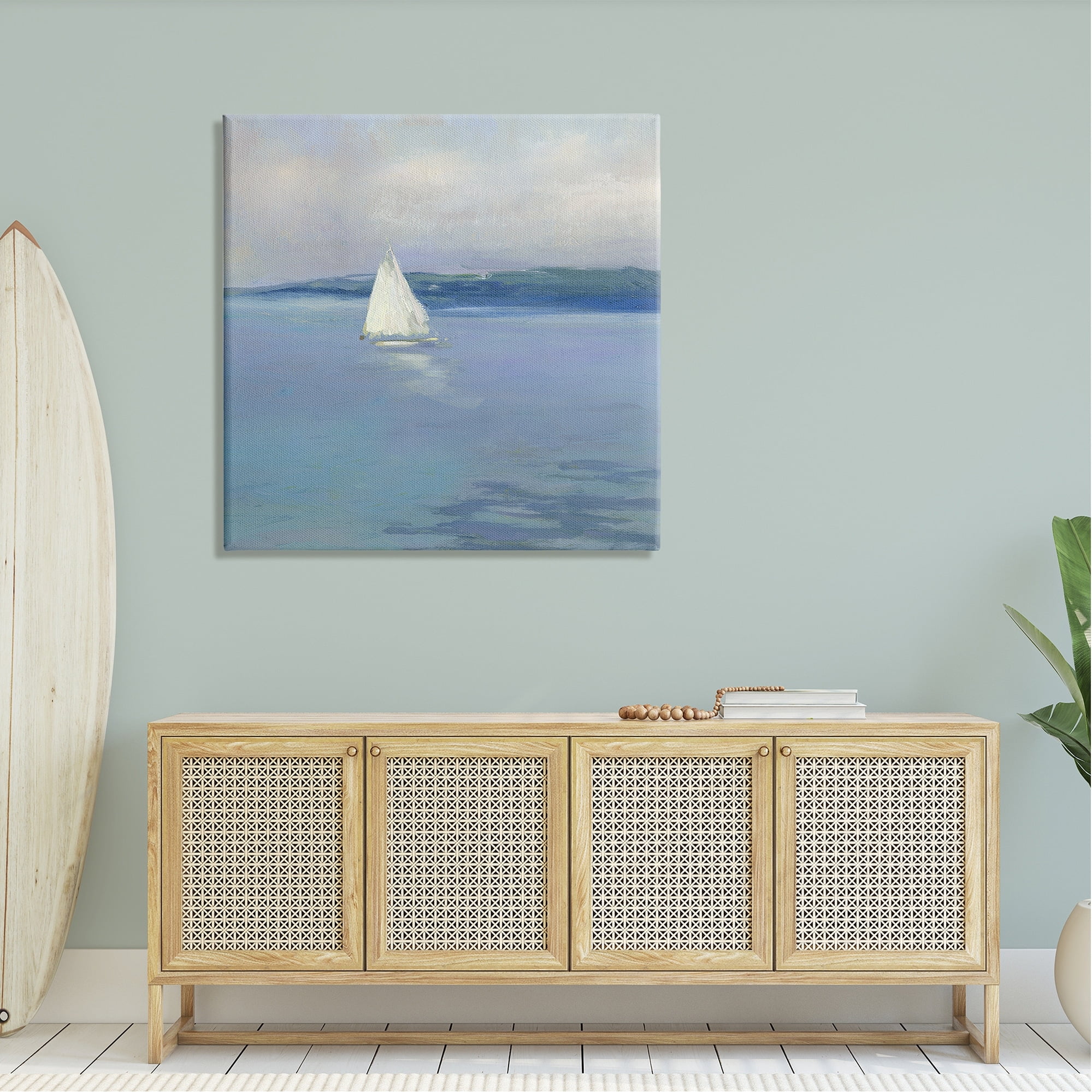 Stupell Industries Serene Sailboat Floating Water Ocean Landscape Painting , 36 x 36, Design by Sally Swatland