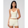 thumbnail image 6 of IBTOM CASTLE 2 Piece Workout Sets for Women Shorts Yoga Pilates Outfits Striped Backless Halter Padded Tank Top With High Waist Fold-over Biker Shorts Beige, 6 of 7