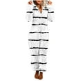thumbnail image 2 of AUNVITO Women's Striped Cozy Long Sleeve Hooded Jumpsuit with Front Zipper for Casual Loungewear, 2 of 6