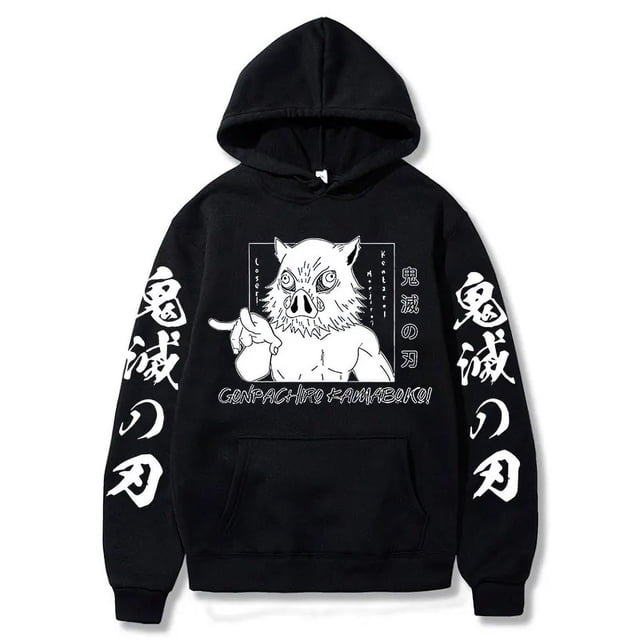Demon Slayer Inosuke Hashibira sudaderas con capucha Anime Kimetsu no Yaiba con capucha lindo Kawaii Sudadera con capucha de gran tamaño Tops hombres mujeres sudaderas