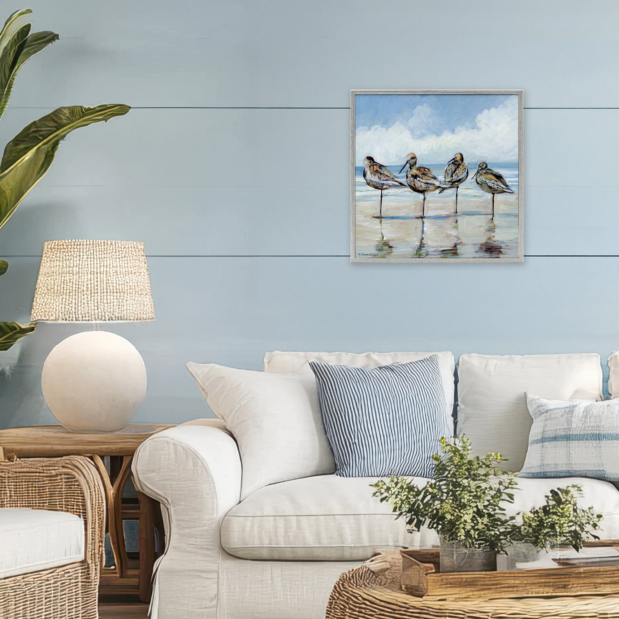 Stupell Industries Sandpipers Balancing On Beach Gray Framed Giclee Art, design by Susan Winget