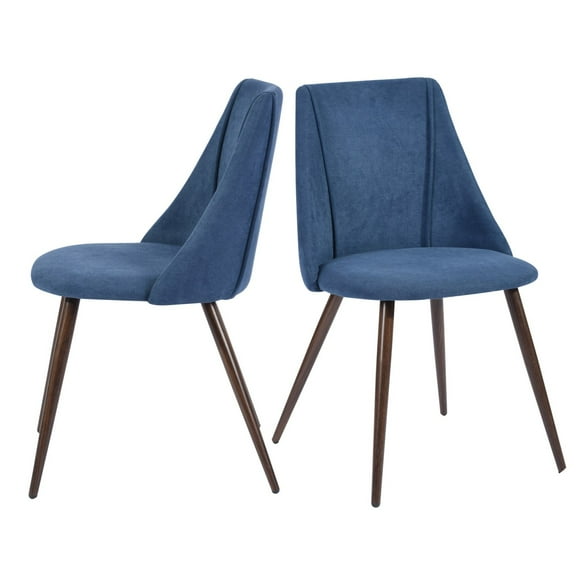 Homy Casa Set of 2 Upholstered Dining Chairs with Sturdy Metal Legs, Dark Blue