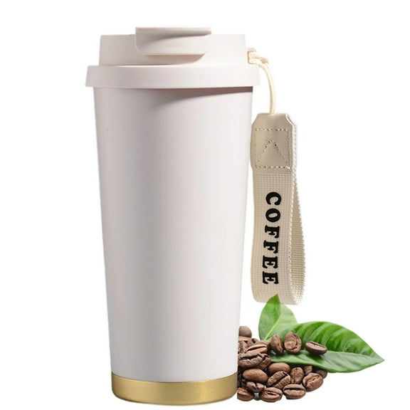 Djiypn Travel Coffee Tumbler 16.9 oz, 500ml 304 Stainless Steel Mug with Lid and Straw, Insulated Cup for Water, Tea, Hot and Cold Drinks, White