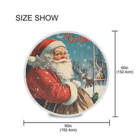 BZSMCE Round Tablecloth Vintage Christmas Print Pattern Tableclothes