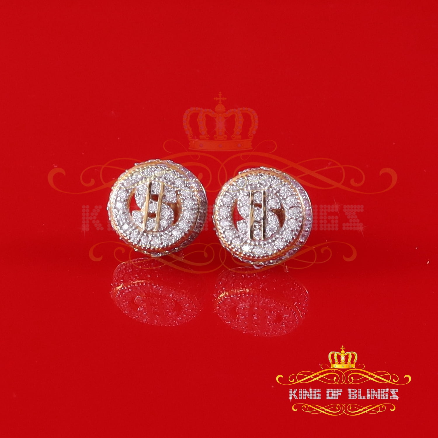 King of Bling's 925 Silver Yellow 1.00ct VVS 'D' Moissanite Dollar Sign Mens/Womens Stud Earring