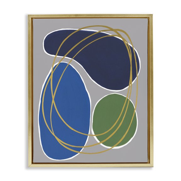 Stupell Industries Modern Abstract Oblong Shapes Gold Floating Frame Canvas Art, 17 x 21, by Regina Moore