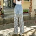 thumbnail image 7 of Vynhevius Women's Lace Patchwork Jeans Hollow Out Wide Leg High Waist Casual Denim Pants with Pockets, 7 of 7