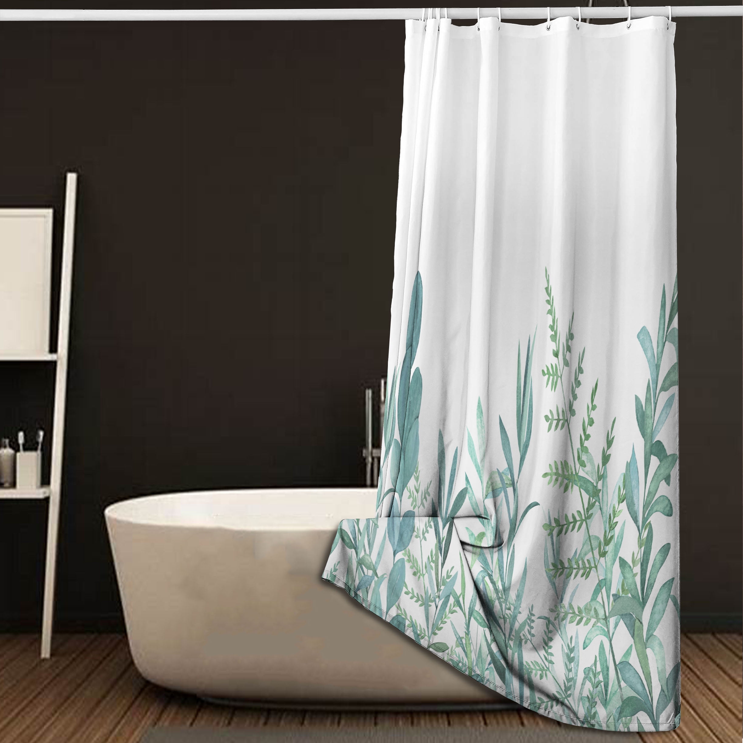 Small Stall Shower Curtain 36 x 72, Narrow Half Green Plant Leaves