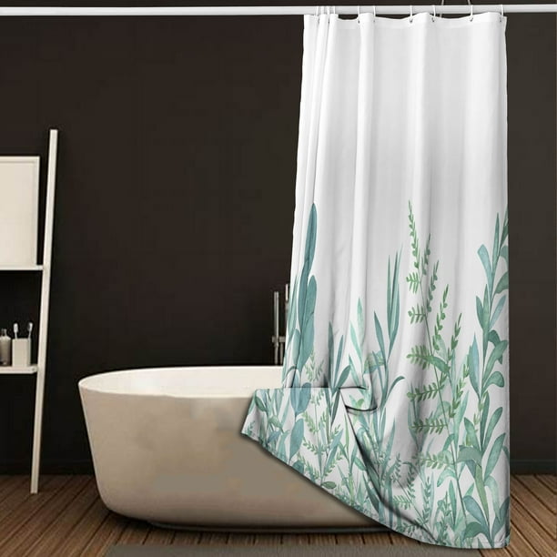 Small Stall Shower Curtain 36 x 72, Narrow Half Green Plant Leaves