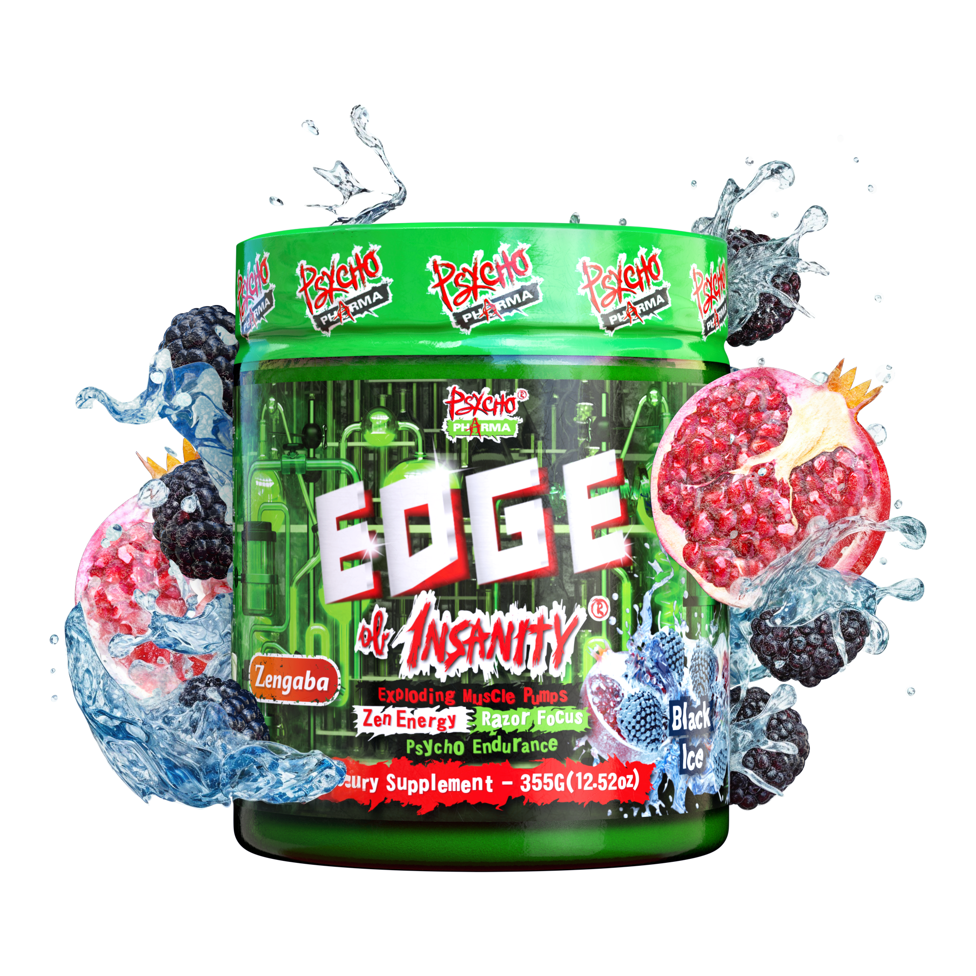 Psycho Pharma Edge of Insanity - Workout Powder for Focus, Strength, & Energy (Black Ice), 50 Servings