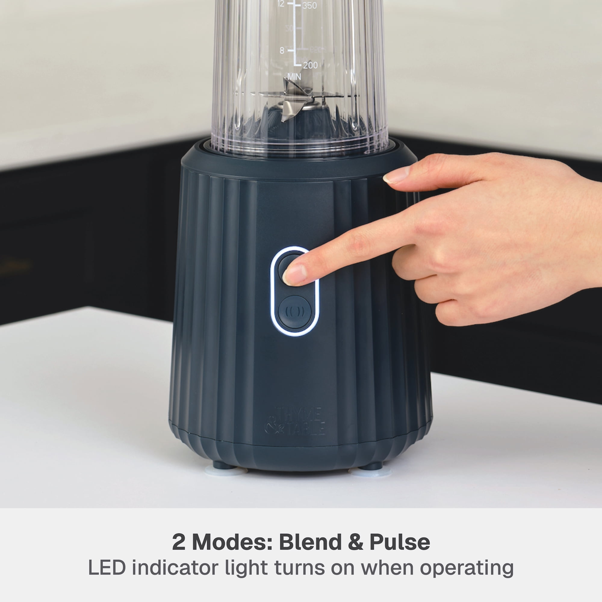 Thyme & Table 900 W 25 oz Single Serve Blender with Tritan Vessel, Smart Seal Lid and Straw, 6-Point Stainless Steel Blade, Atlantic Blue