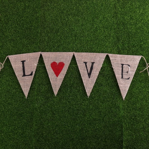 OULII Valentine Bunting Banner 2m Burlap Heart Gar for Engagement