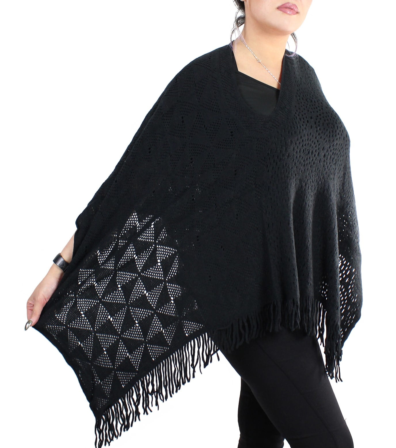 A&O VNeck Knitted Short Poncho Black
