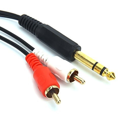 siyear goldplated 6.35mm 1/4 inch male trs stereo plug to 2 rca phono male audio y splitter