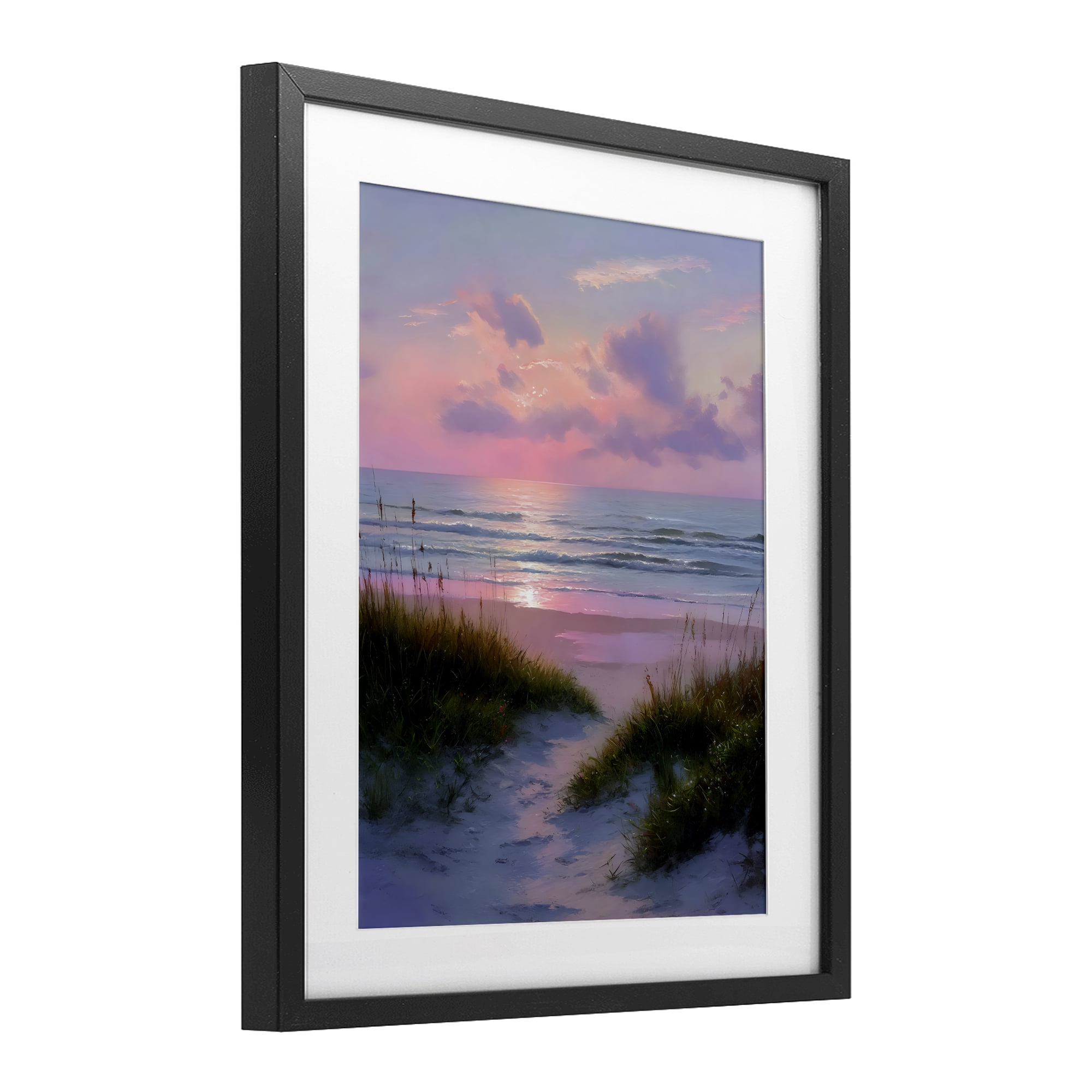 Stupell Industries Romantic Beach Sunset in Pink Black Framed Print Under Glass, design by Franklyn Gregory