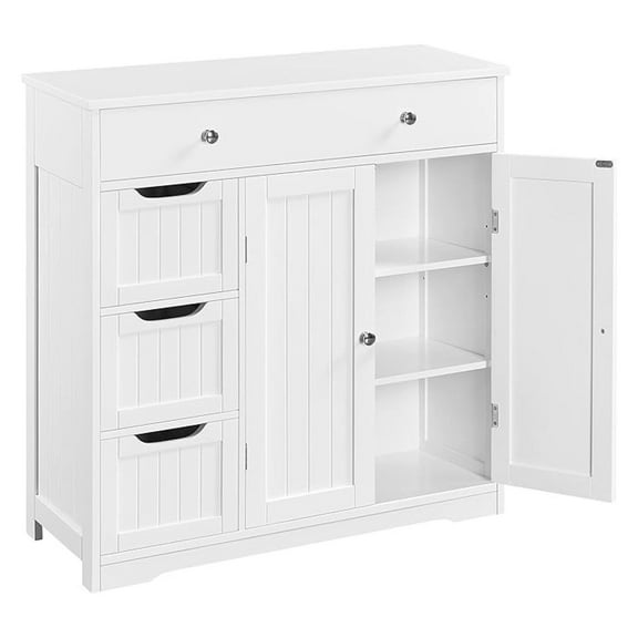 AIZYT Bathroom Free-Standing Floor Cabinet, Practical Storage Cabinet with 4 Drawers and 2 Doors for Kitchen, Entrance Area, Living Room, Adjustable Shelves, Ample Space White