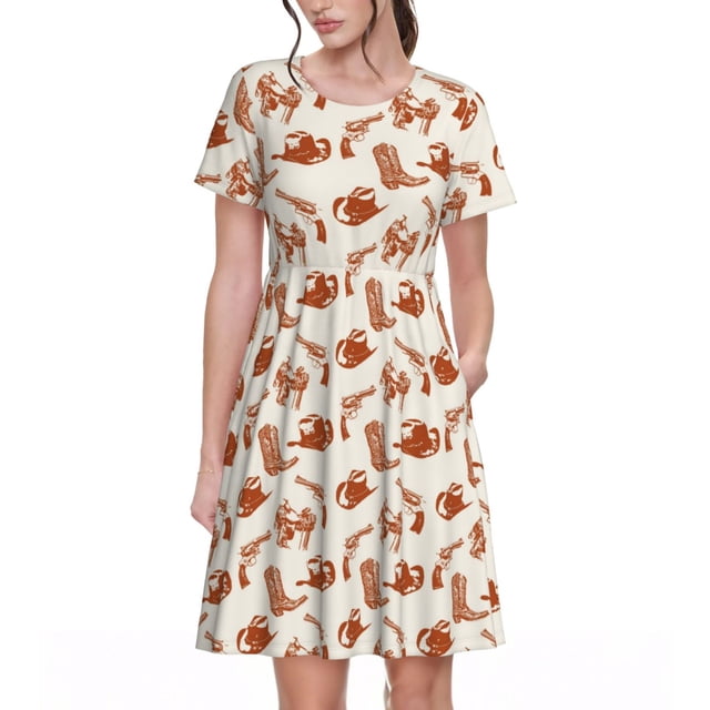 Disketp Cowboy Western para Vestido de Manga Corta para Mujeres, Vestidos de Verano para Mujeres, Casual y Holgado para la Playa