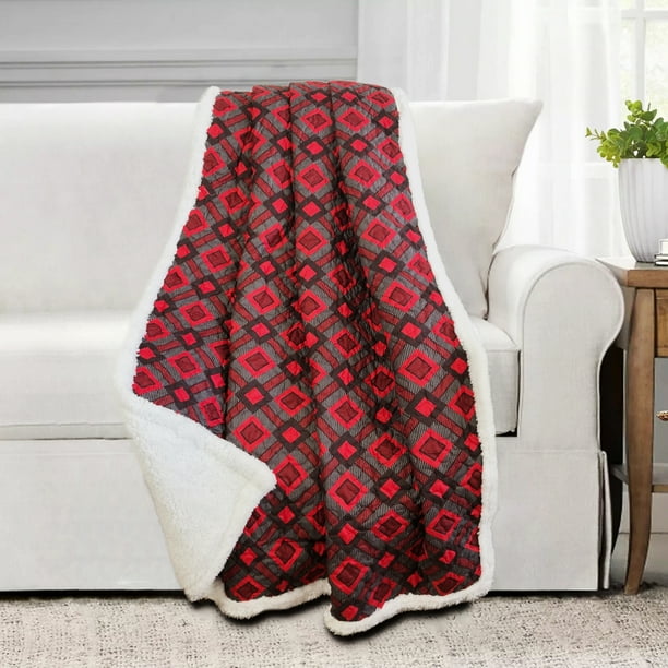 Cottage Plaid Quilted Sherpa Throw 50x60