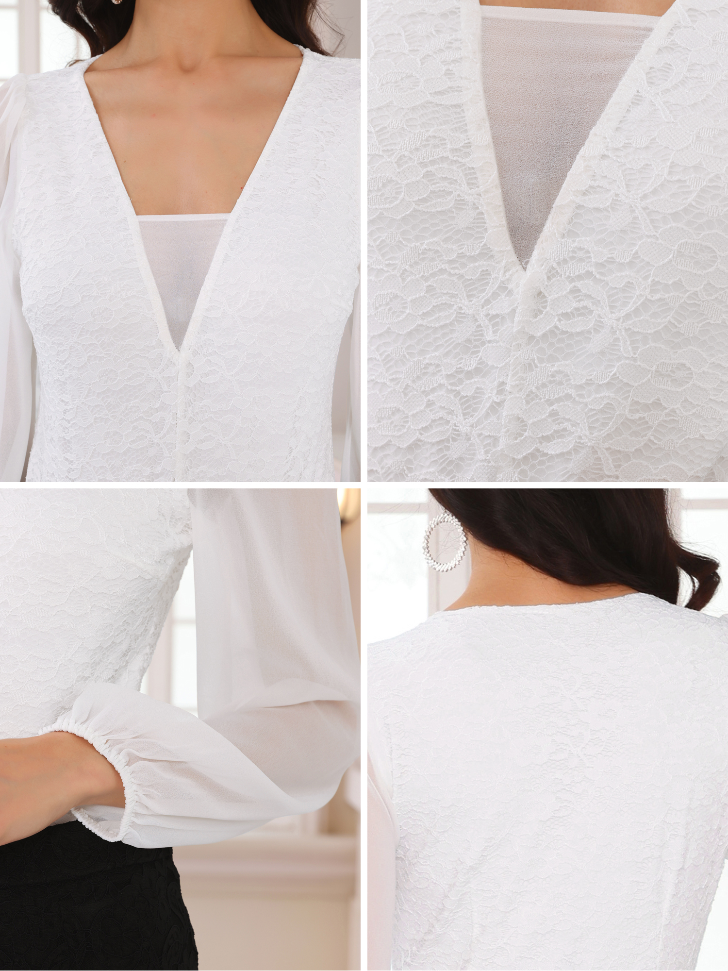 DARING DIVA V Neck Chiffon Dressy Formal Leotard Bodysuit Tops L White