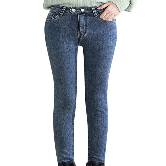 Women Winter Warm Fleece Lined Thick Jeans Plus Size High Waisted Stretchy Skinny Thermal Jeggings Denim Pants Black 26