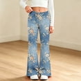 thumbnail image 3 of OGLCCG Girl's Flare Jeans Elastic Waisted Bell Bottom Denim Pants Girls Wide Leg Stretch Cute Y2K Streetwear Jeans Size 2-13, 3 of 7
