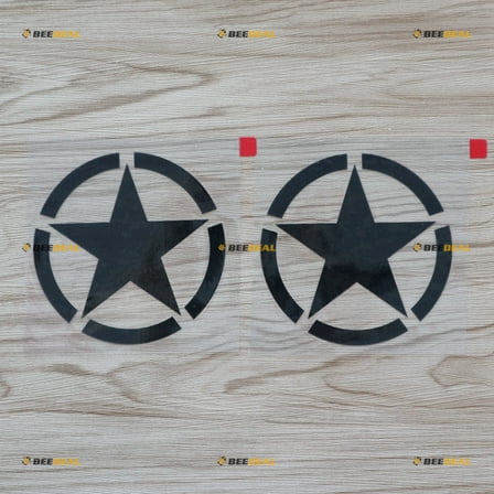 Army Star WW2 Decal Sticker Vinyl - 2 Pack Black, 8 Inches - fit for Jeep Toyota Ford