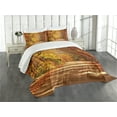 thumbnail image 3 of Ambesonne Fall Quilted Bedspread Set 3 Pcs, Scenic Outdoors Empty Road, Queen Size, Redwood Yellow Orange, 3 of 5