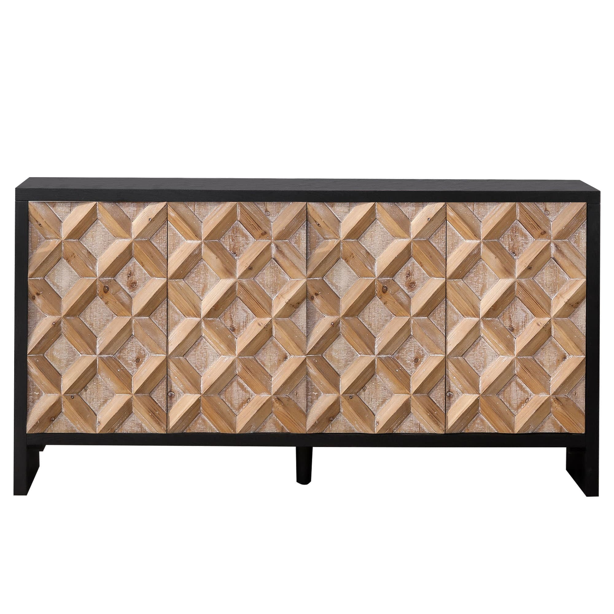 Rustic 4 - Door Wood Cabinet with Geometric Pattern – Modern Storage Solution for Any Space