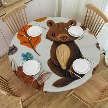 

Patifu Forest Animals Round Tablecloth Stain-Resistant Washable Polyester for Picnic Dining Kitchen Farmhouse Outdoor Fitted 38 -42