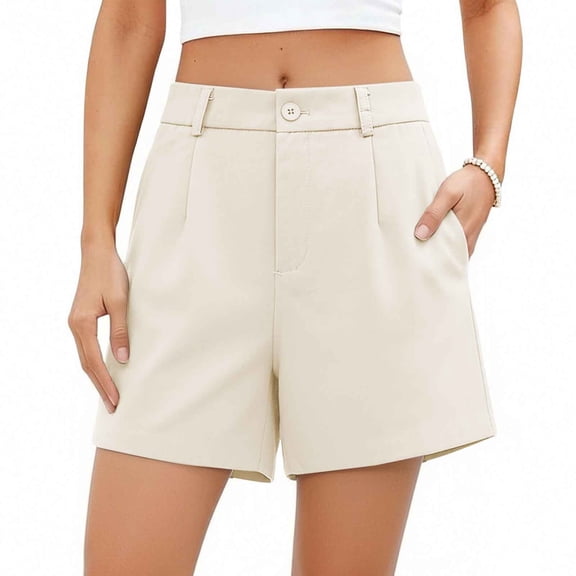 Karymi Womens Shorts Tailored A‑Line Wide Leg Suit Shorts, High Waist Pleated Front Casual Dressy Shorts, Solid Workwear Shorts with Pockets Athletic Shorts for Women