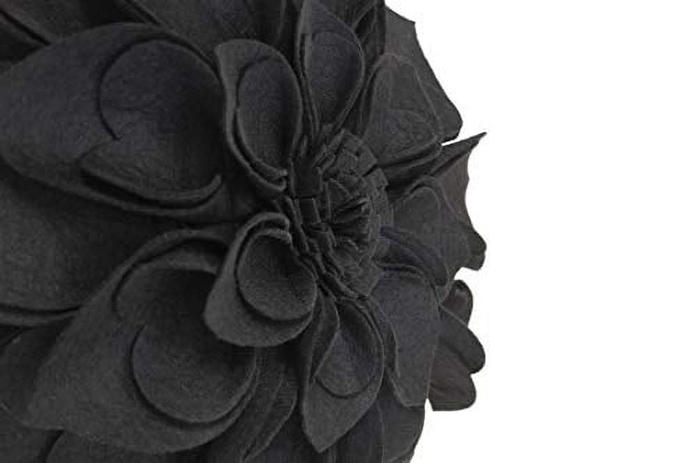 Fennco Styles Handmade 3D Heart-Shaped Petals Flower Decorative Throw Pillow Cover 13 Inch Round - Black Floral Pillow Case for Couch, Home Décor, Bedroom Décor and Holiday, Housewarming Gift