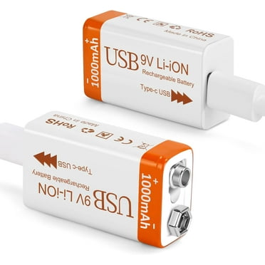 9V Batteries, 9V 1000mAh Rechargeable Batteries 2 Pack Replacement 6F22 9v Battery for Smoke Detector