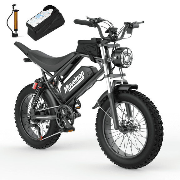 Moveloop M330 750W Ebike, 28MPH Electric Bike for Adults, 70 Miles Long Range, 48V 15.6Ah Battery 20" Fat Tire Mountain E-Bike, Dual Suspension, NFC Unlock, Class 3
