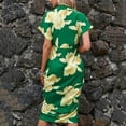 thumbnail image 4 of Ladies Elegant Button Down Shirt Dress Graphic Tropical Print Tie Waist Wrap Dress Midi Length for Casual Work (Medium, Green), 4 of 4