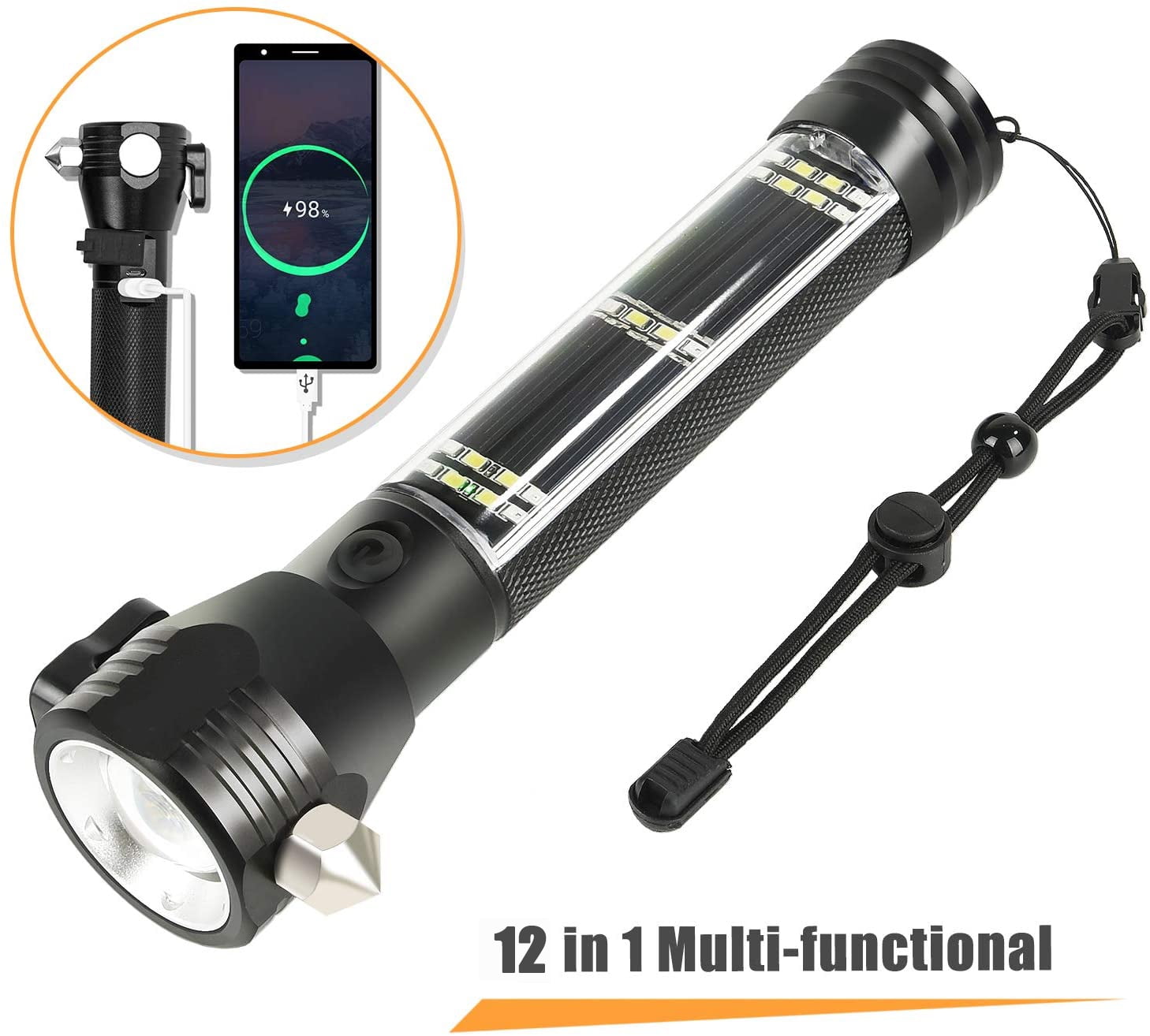 Multi function solar escape store rescue flashlight