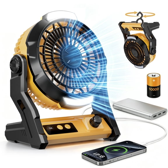 WAA Rechargeable Portable Camping Fan,Multi-Function Personal Outdoor Fan with Hanging Hook,Ultra-Quiet Compact Tent Fan for Travel,Picnic,Patio,Desk & Home