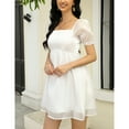 thumbnail image 3 of Womens Short Sleeve Square Neck Casual Babydoll Mesh Mini Dress, 3 of 5