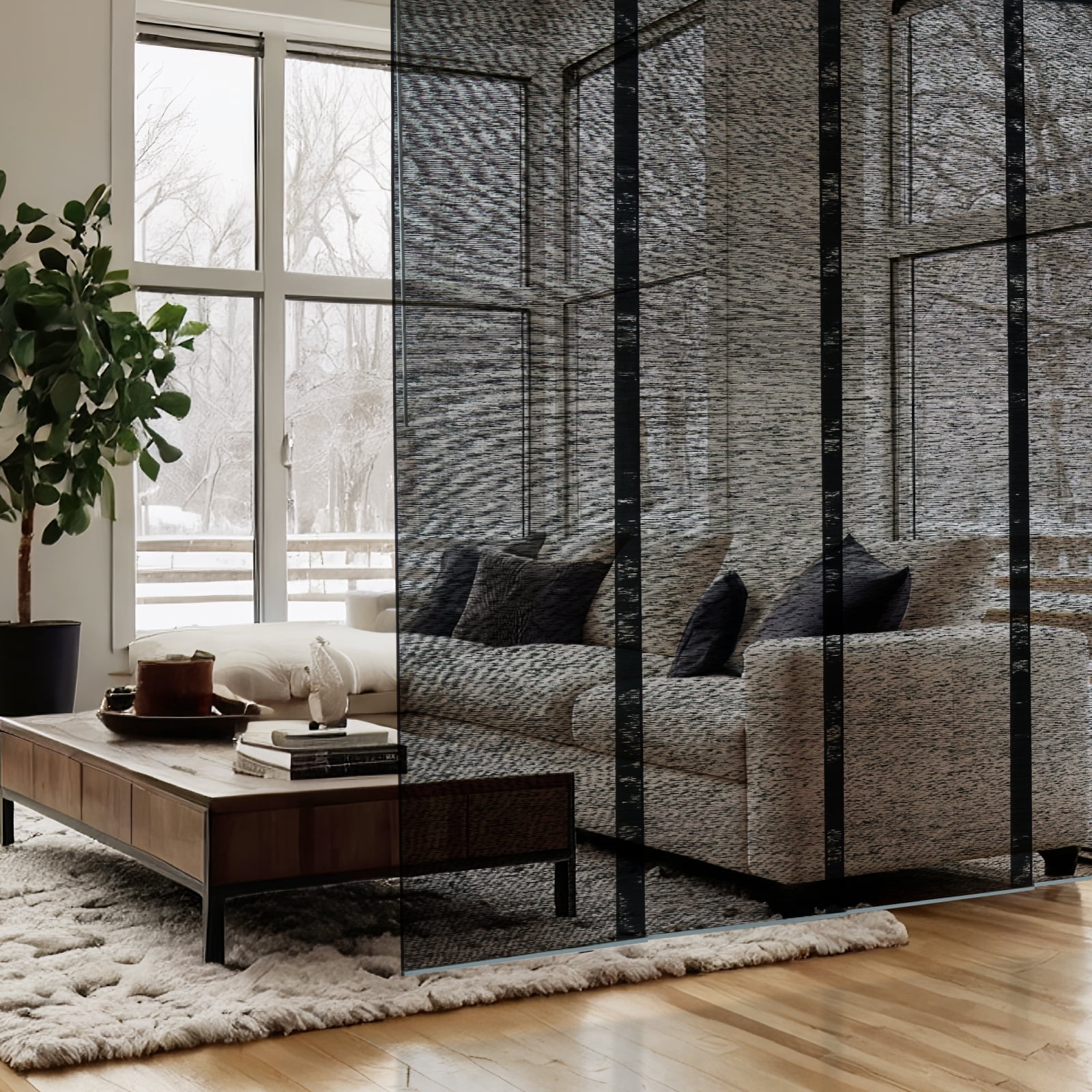 Piecenat Panel Track Blinds 23 in Cordless Paper for Sliding Door Vertical Window Blinds, Charcoal Black, 85.5 in x 96 in