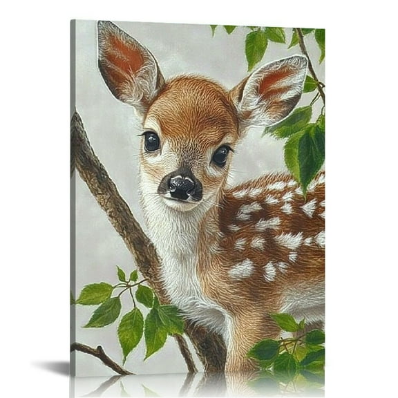 FCXZI Baby Deer Tree Branch Canvas Prints Wall Art Home Decor 12x16in