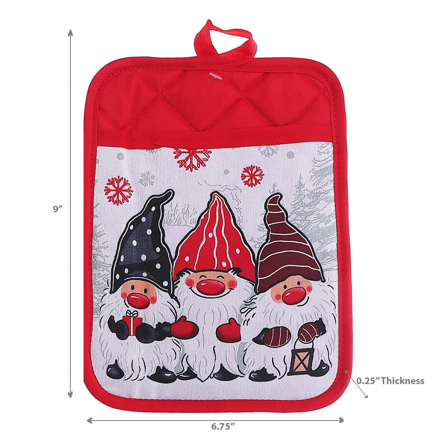 Christmas Pot Holder With Pocket Triple Gnome - Set of 4