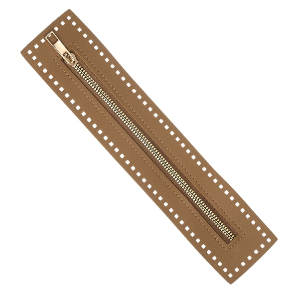 PU Leather Zipper, 10.6"x2.3" Sewing Coil Zipper Frame with Hole for Bag, Brown