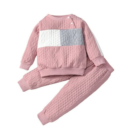 

Children Kid Toddler Baby Boys Girls Patchwork Long Sleeve Sweatshirt Blouse Tops Cotton Solid Pants Trousers Sleepwear Pajamas Outfit Set 2PCS Clothes Mamas Boy Outfit