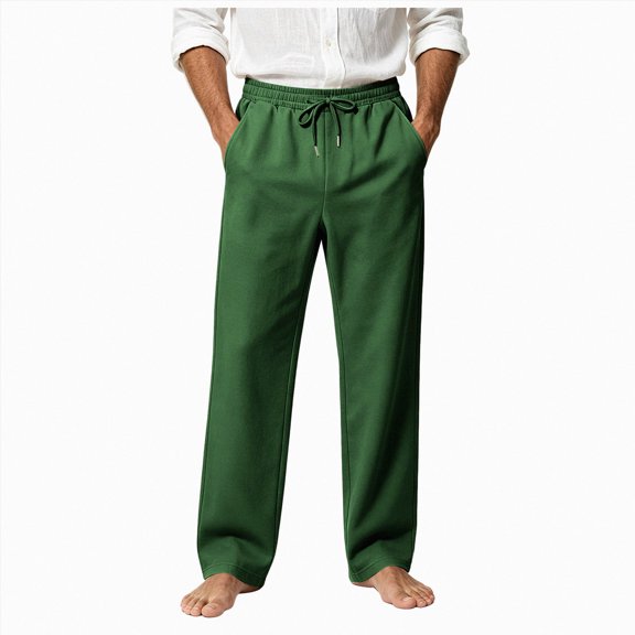Gubotare Mens Jogger Pants Men's Baggy Sweatpants Wide Leg Sweat Pants Lounge Cotton Loose Elastic Drawstring Waist Pants with Pockets (Dark Green,M)