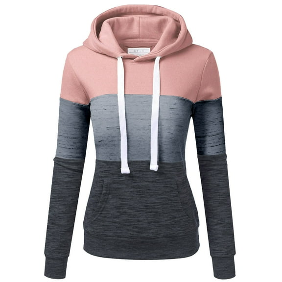 Ukumplol Workout Tops for Women Going Out Tops for Women Fashion Womens Casual Hoodies Sweatshirt Patchwork Ladies Hooded Blouse Pullove Essentials Hoodie Pink L