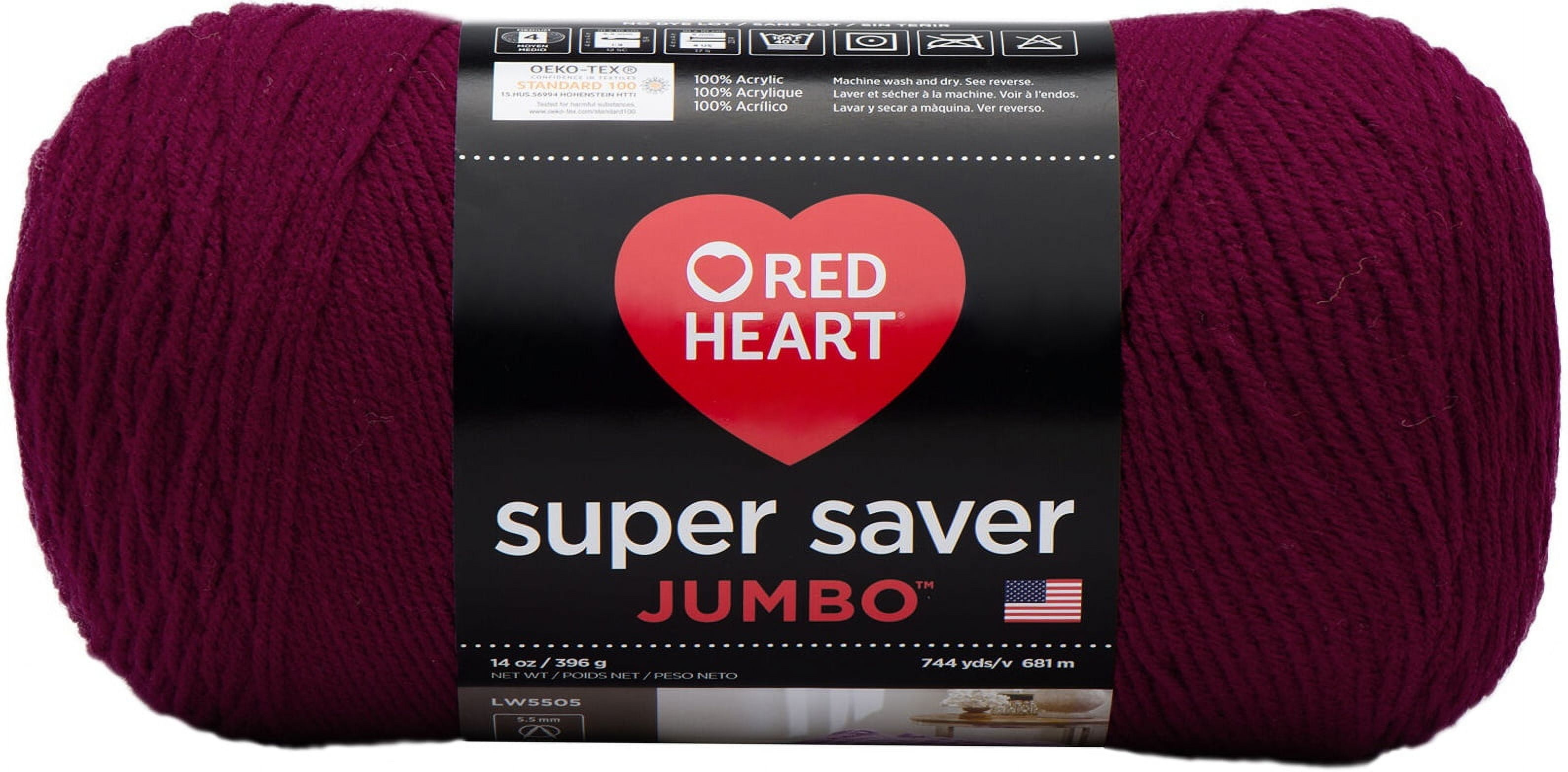 Red Heart Super Saver Jumbo Burgundy Yarn - 2 Pack of 396g/14oz - Acrylic - 4 Medium (Worsted) - 744 Yards - Knitting/Crochet